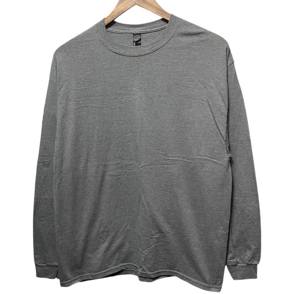 blank dark grey Hanes Beefy long sleeve crewneck casual fall winter work shirt - Picture 1 of 4